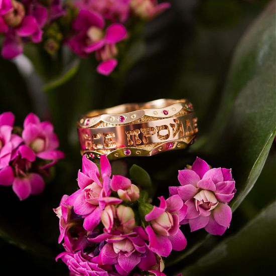 Кольцо царя Соломона на русском языке из золота с крутящимся элементом «Все пройдет. Пройдет и это»